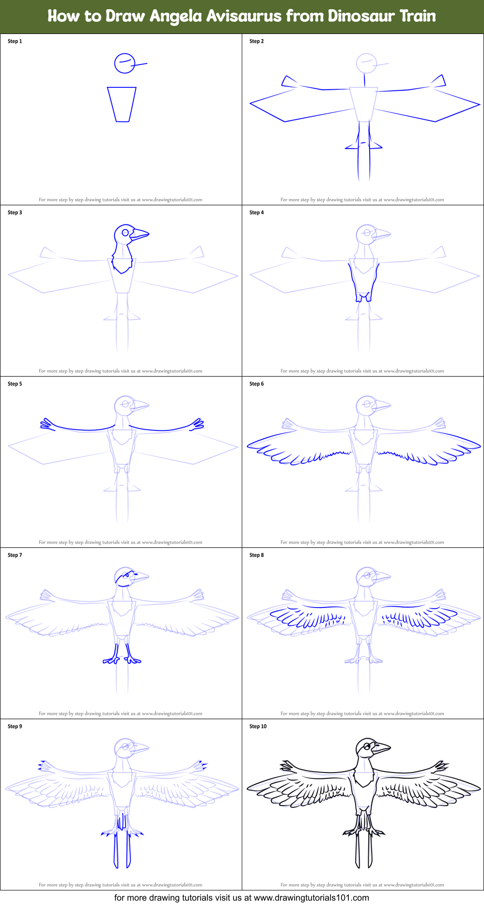 How to Draw Angela Avisaurus from Dinosaur Train Printable Step by Step