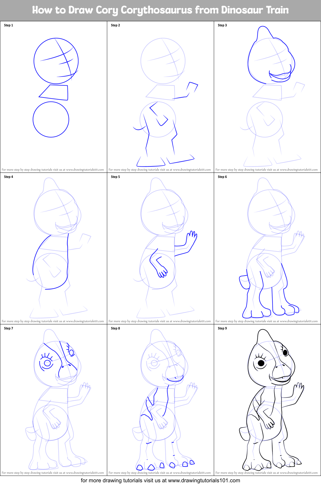 How to Draw Cory Corythosaurus from Dinosaur Train Printable Step by Step