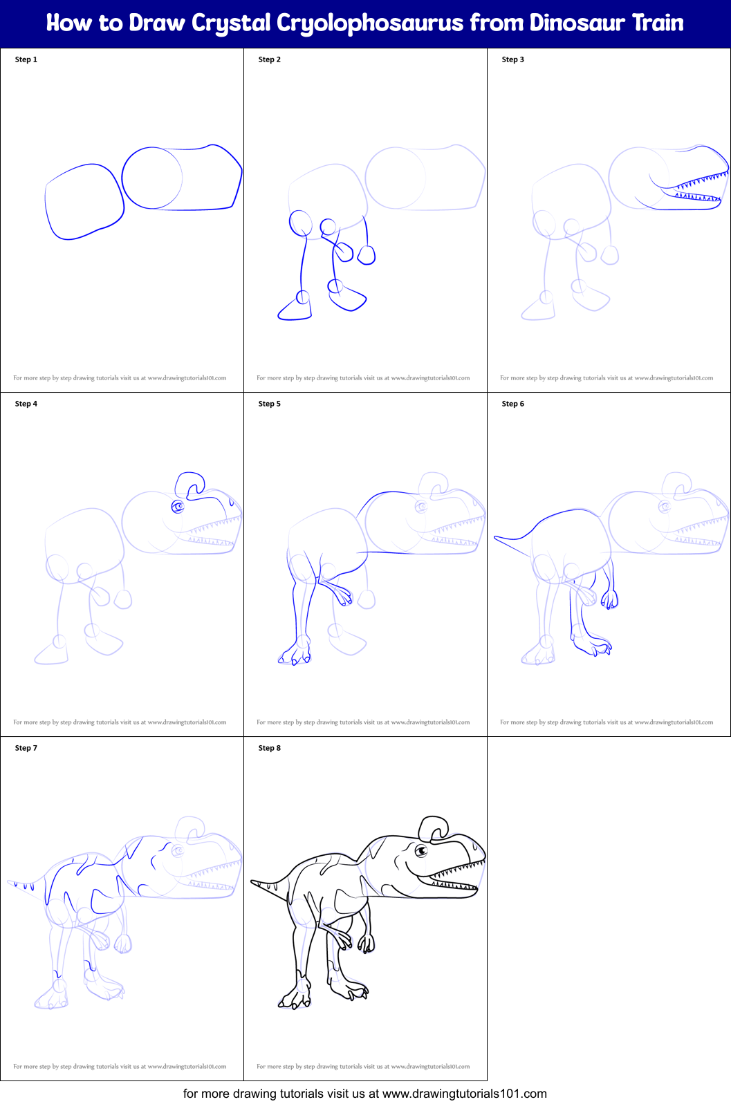 How to Draw Crystal Cryolophosaurus from Dinosaur Train Printable Step by Step