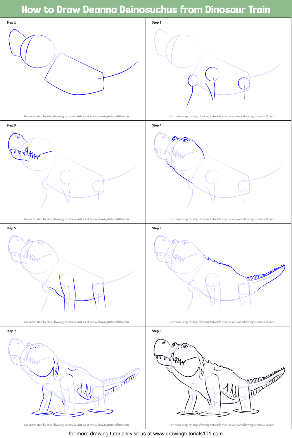 How to Draw Deanna Deinosuchus from Dinosaur Train Printable Step by Step