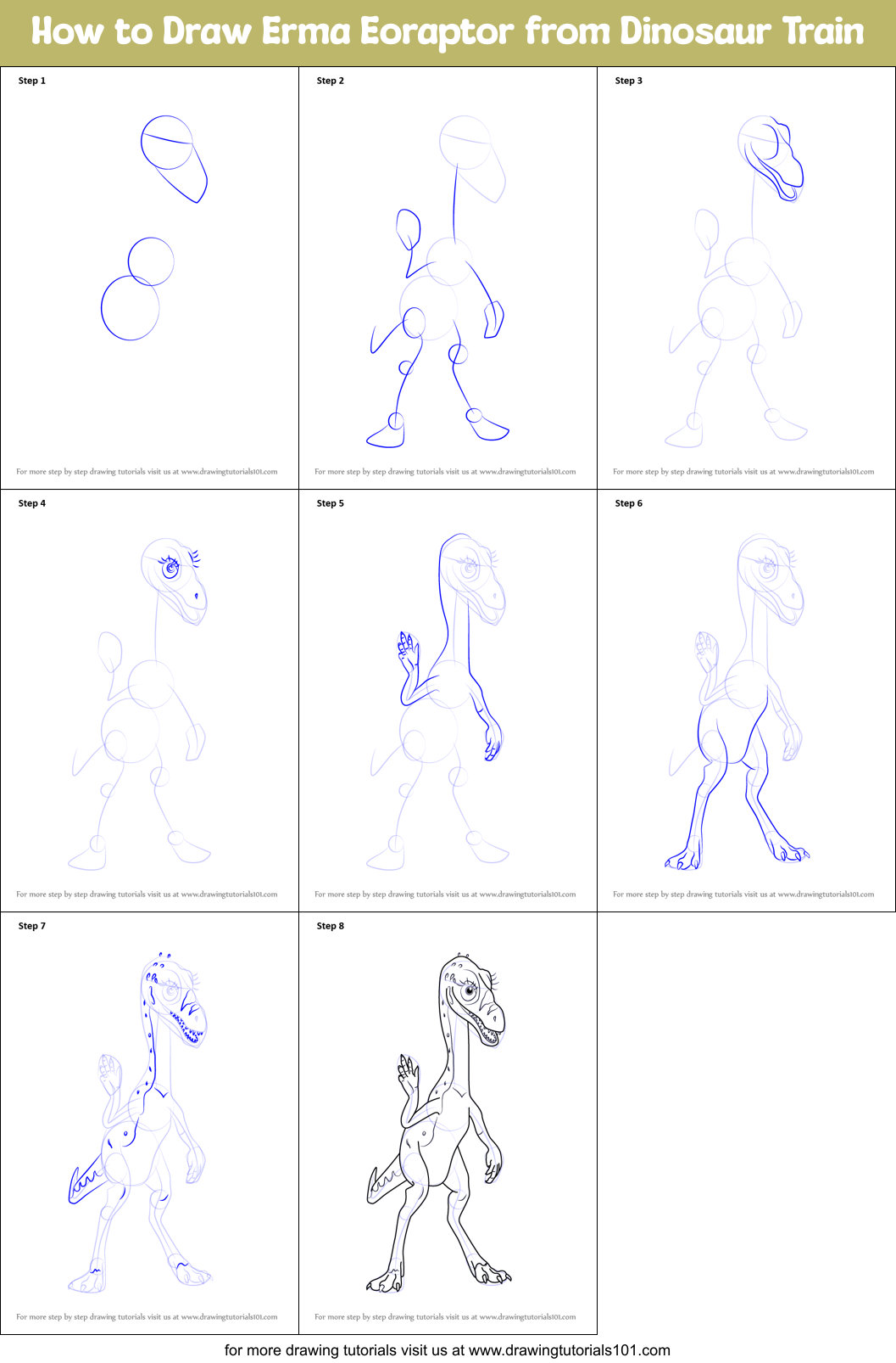 How to Draw Erma Eoraptor from Dinosaur Train Printable Step by Step