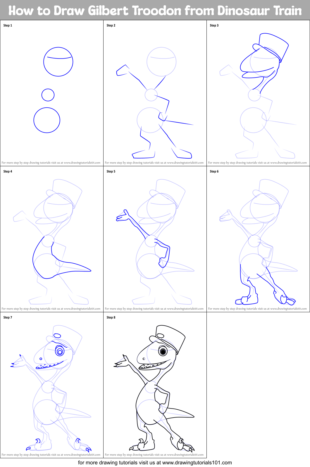 How to Draw Gilbert Troodon from Dinosaur Train Printable Step by Step