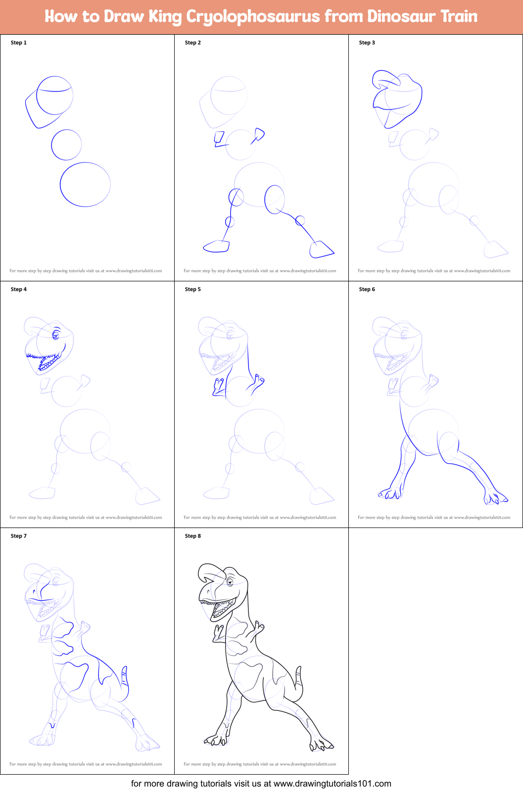 How to Draw King Cryolophosaurus from Dinosaur Train Printable Step by Step