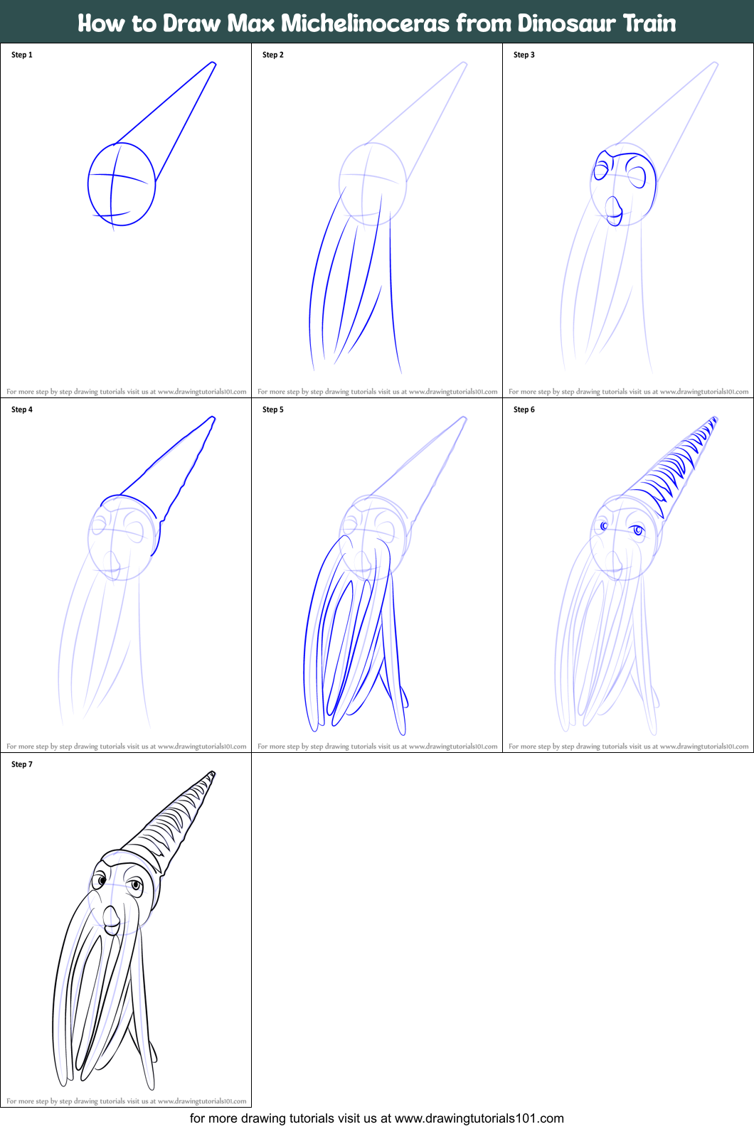 How to Draw Max Michelinoceras from Dinosaur Train Printable Step by Step