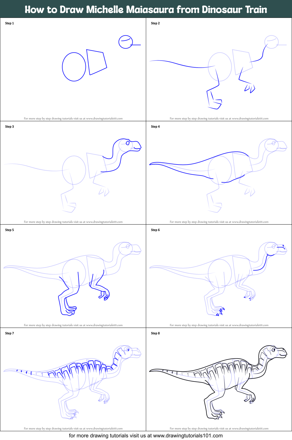 How to Draw Michelle Maiasaura from Dinosaur Train Printable Step by Step