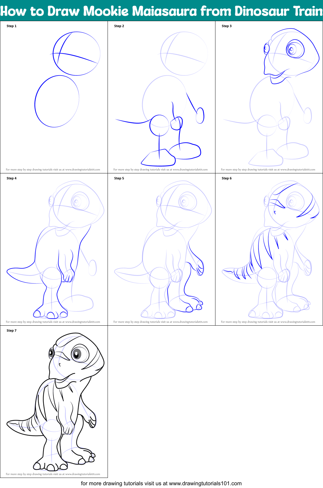 How to Draw Mookie Maiasaura from Dinosaur Train Printable Step by Step