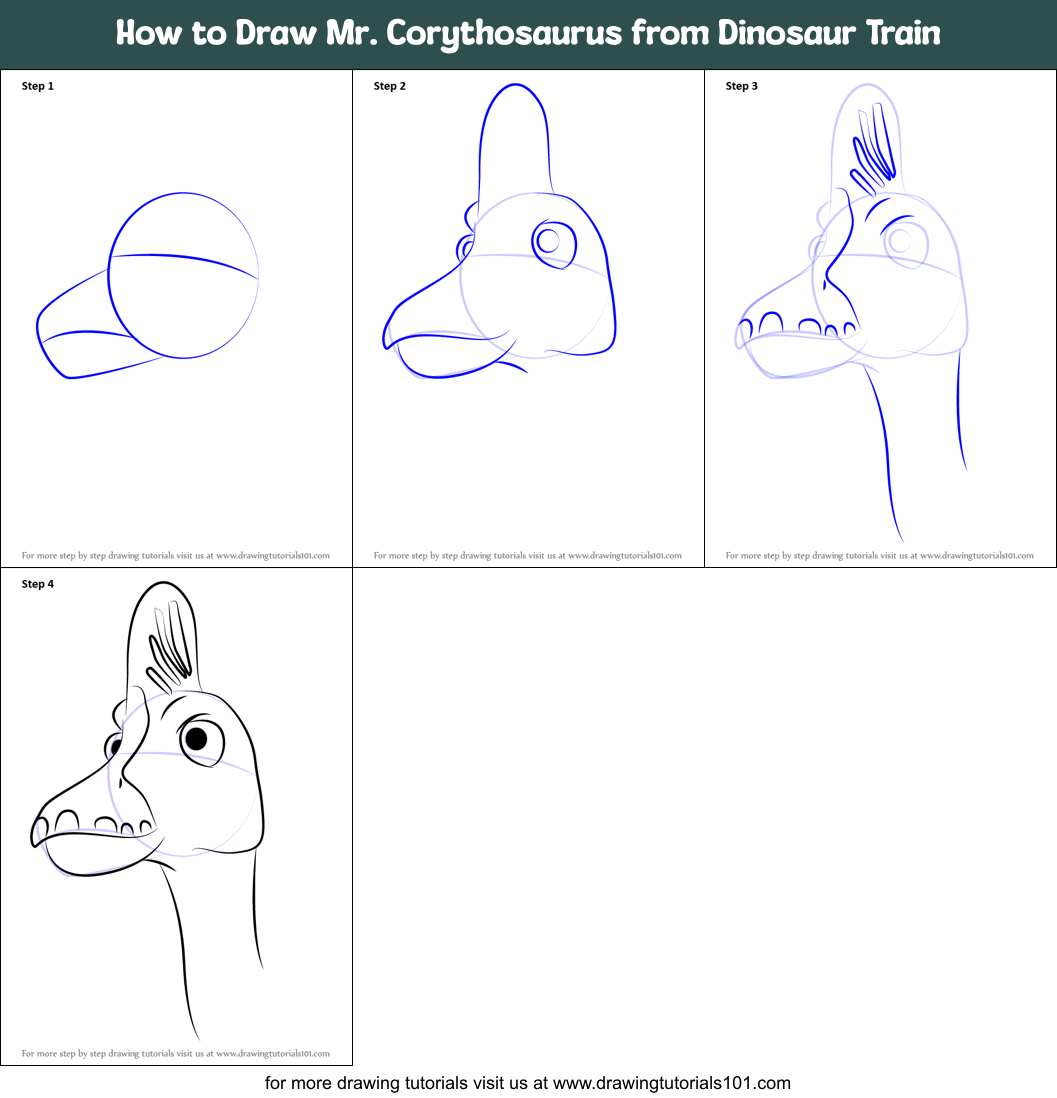 How to Draw Mr. Corythosaurus from Dinosaur Train Printable Step by Step