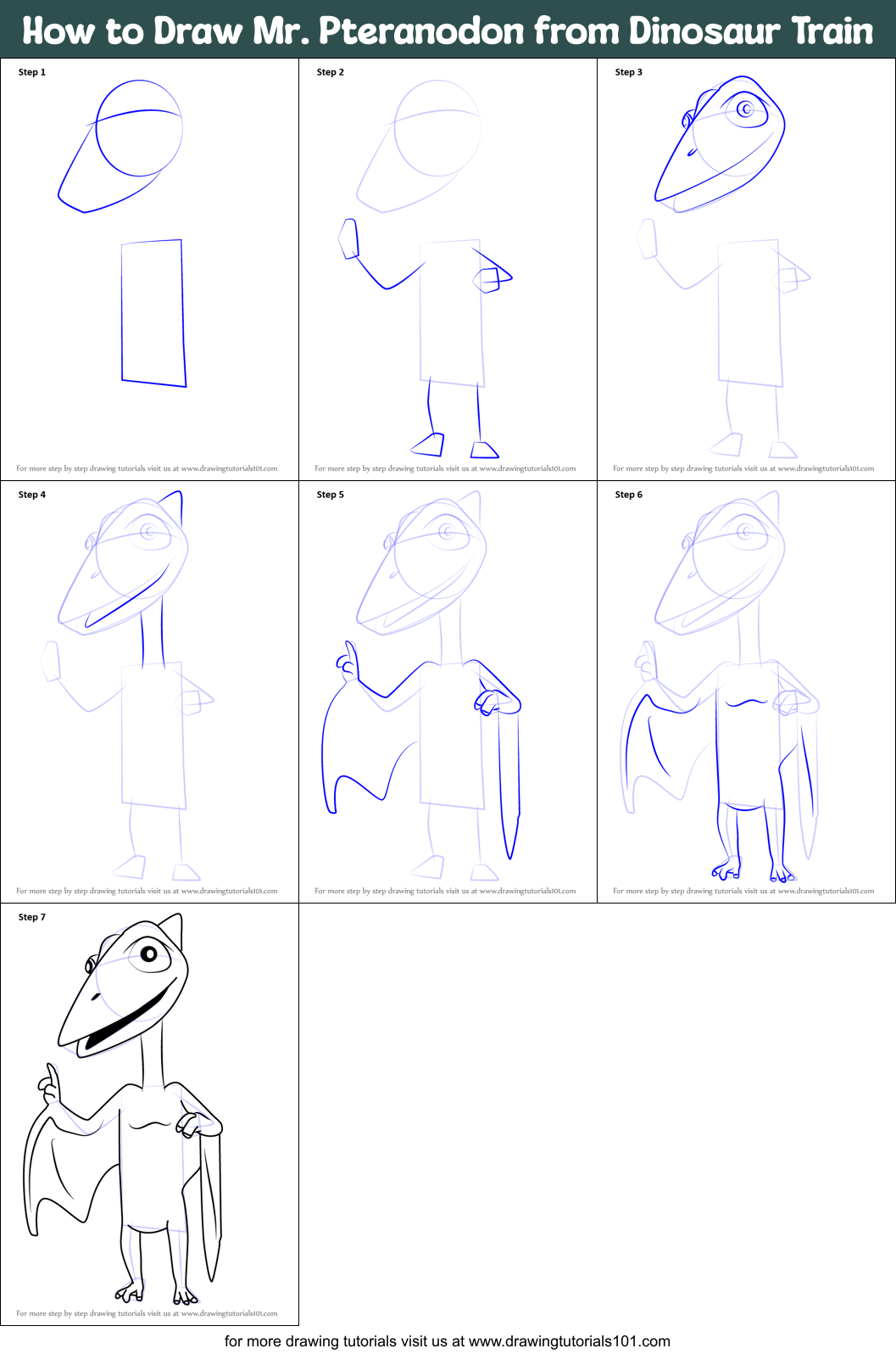 How to Draw Mr. Pteranodon from Dinosaur Train Printable Step by Step