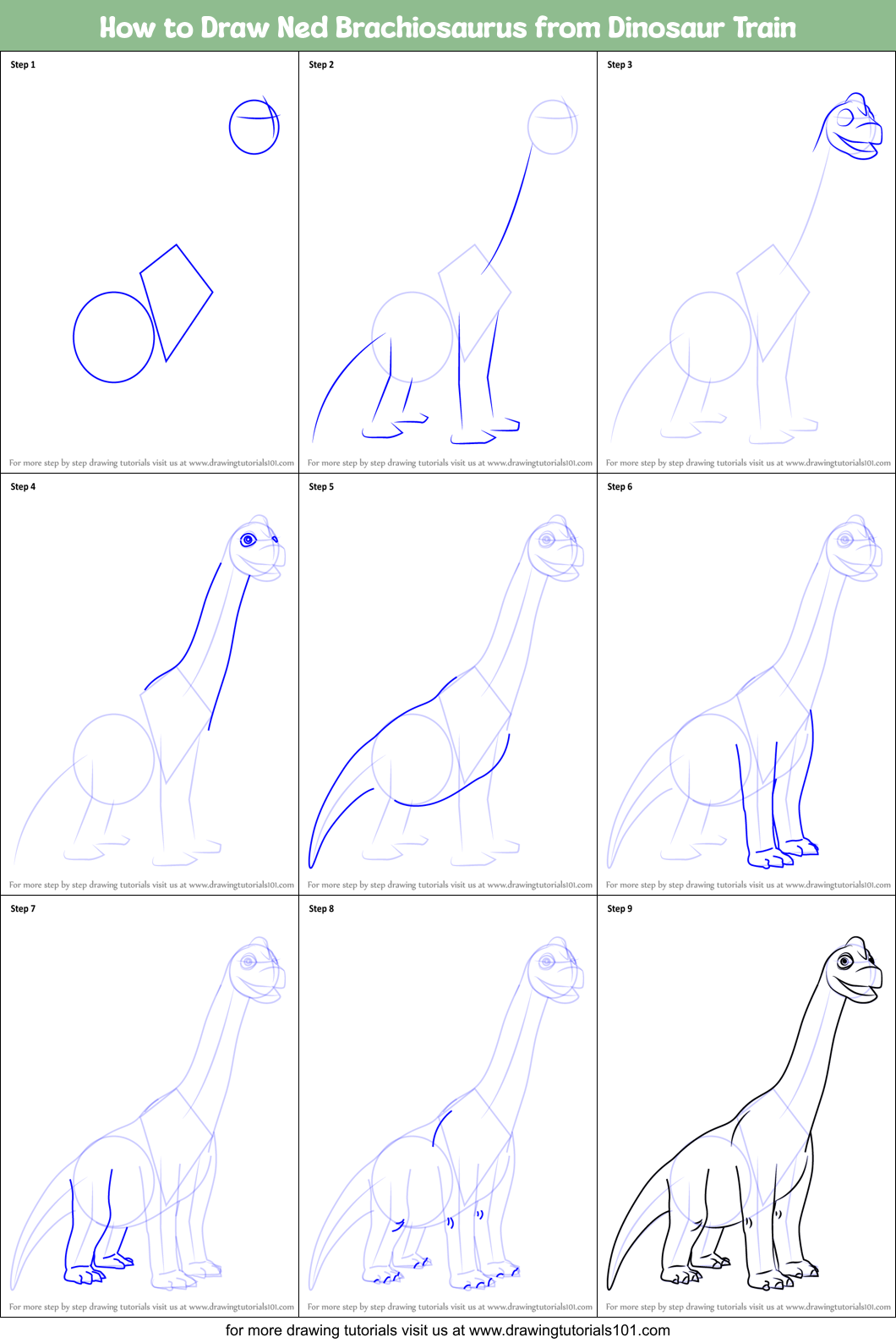 How to Draw Ned Brachiosaurus from Dinosaur Train Printable Step by Step