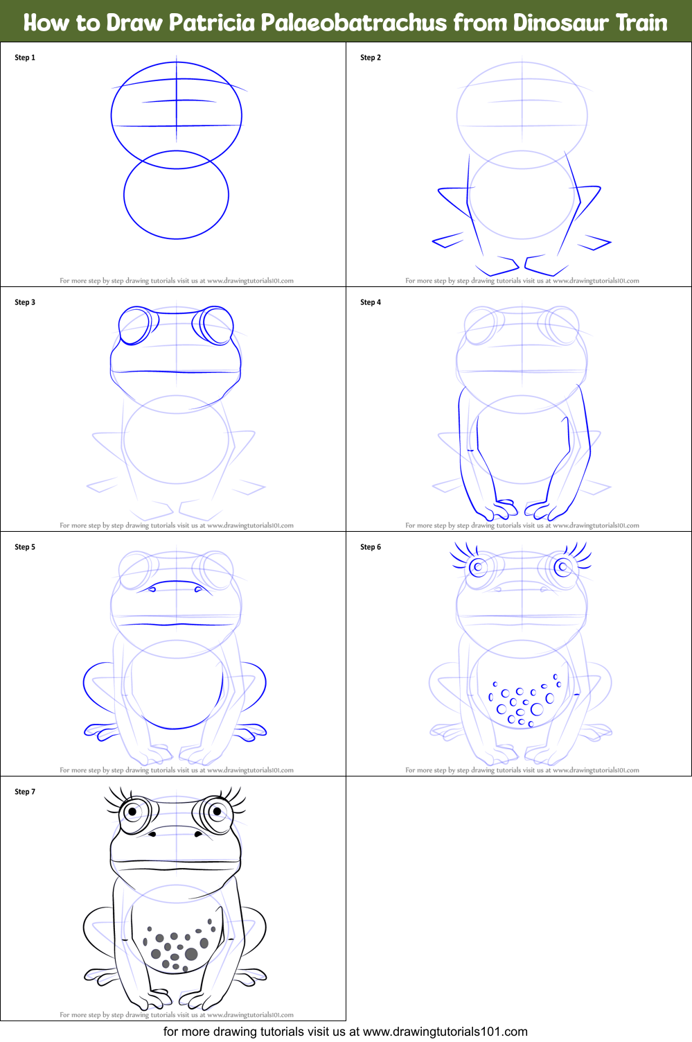 How to Draw Patricia Palaeobatrachus from Dinosaur Train Printable Step by Step