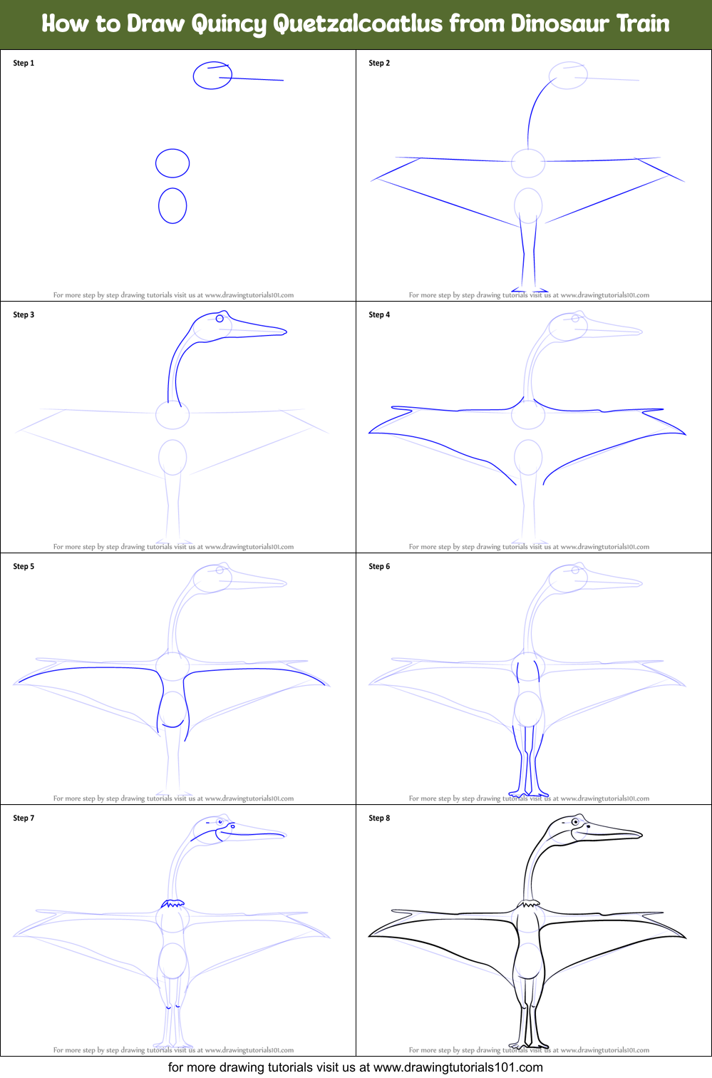 How to Draw Quincy Quetzalcoatlus from Dinosaur Train Printable Step by Step