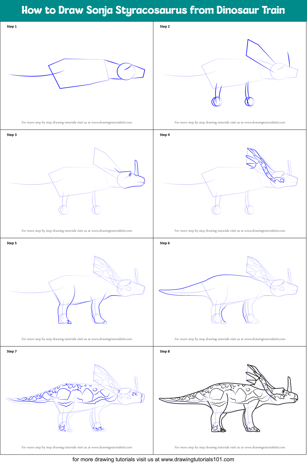 How to Draw Sonja Styracosaurus from Dinosaur Train Printable Step by Step