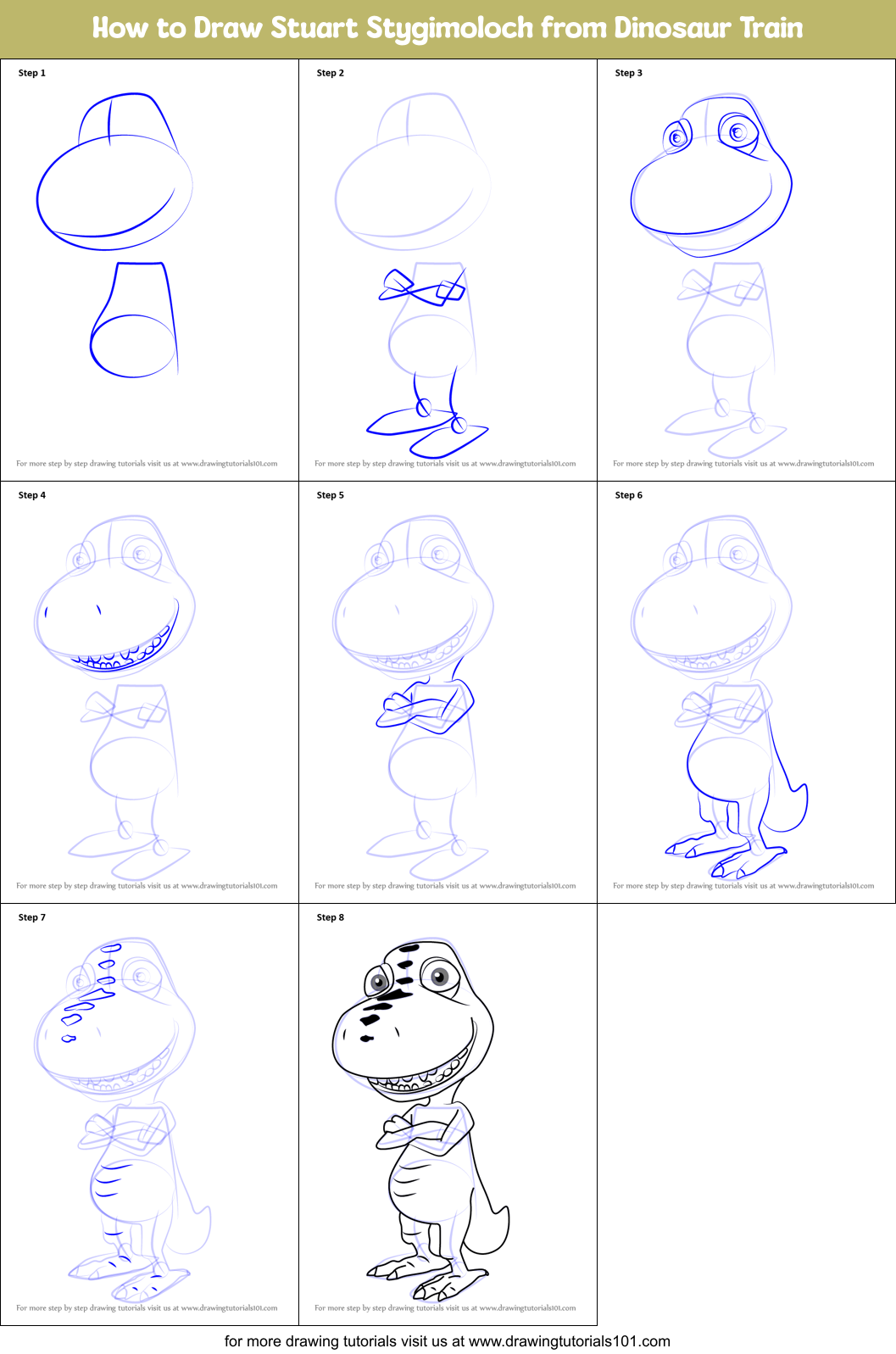 How to Draw Stuart Stygimoloch from Dinosaur Train Printable Step by Step