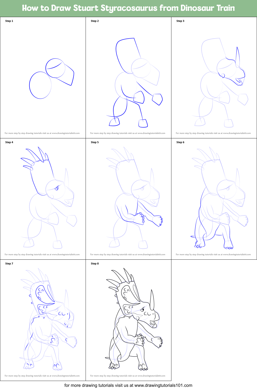 How to Draw Stuart Styracosaurus from Dinosaur Train printable step by step drawing sheet ...