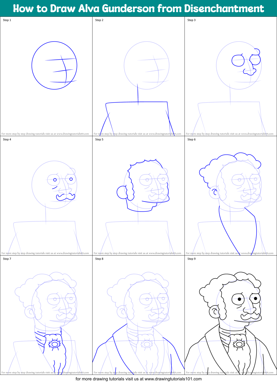 How to Draw Alva Gunderson from Disenchantment Printable Step by Step