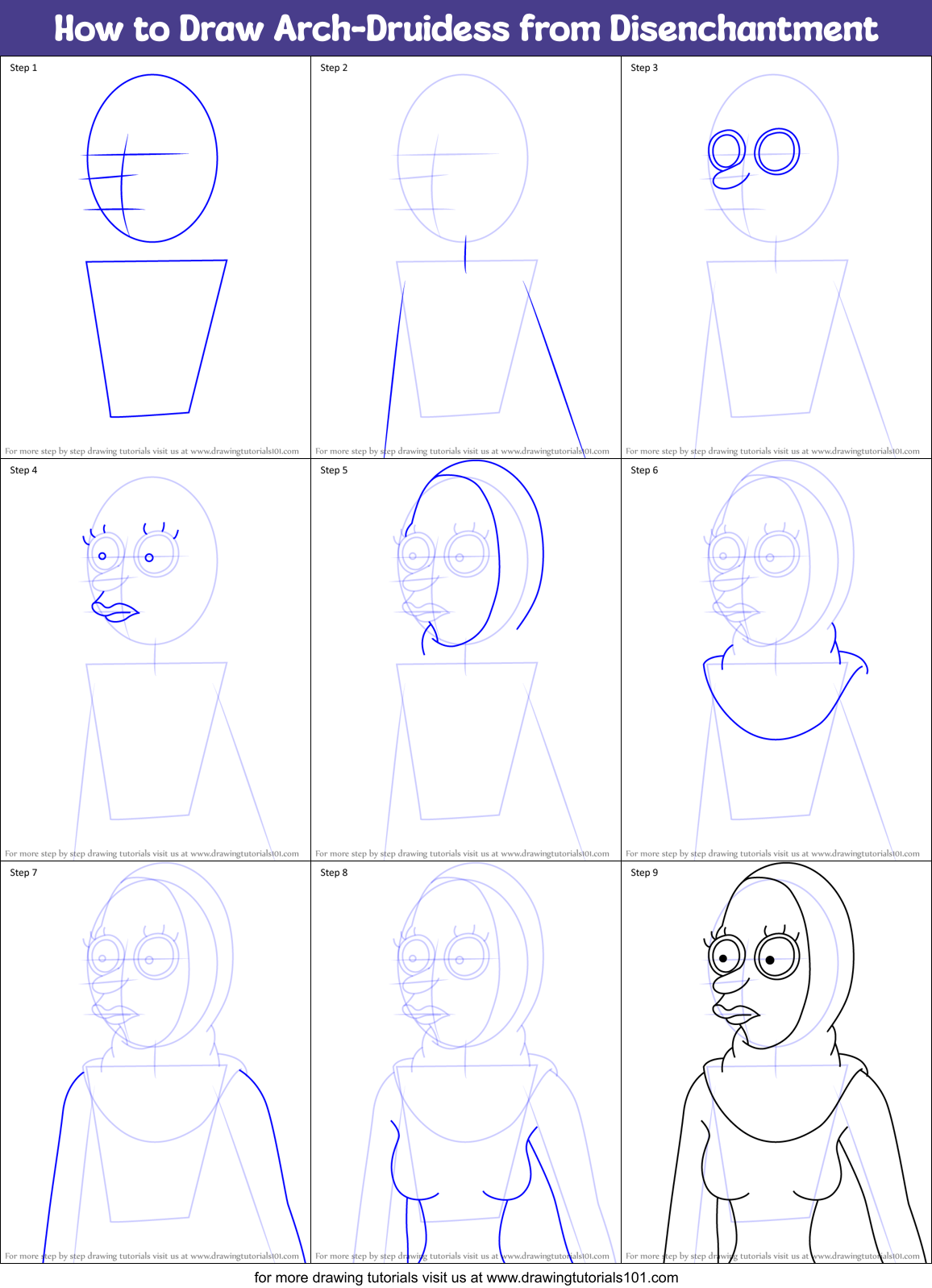 How to Draw Arch-Druidess from Disenchantment Printable Step by Step
