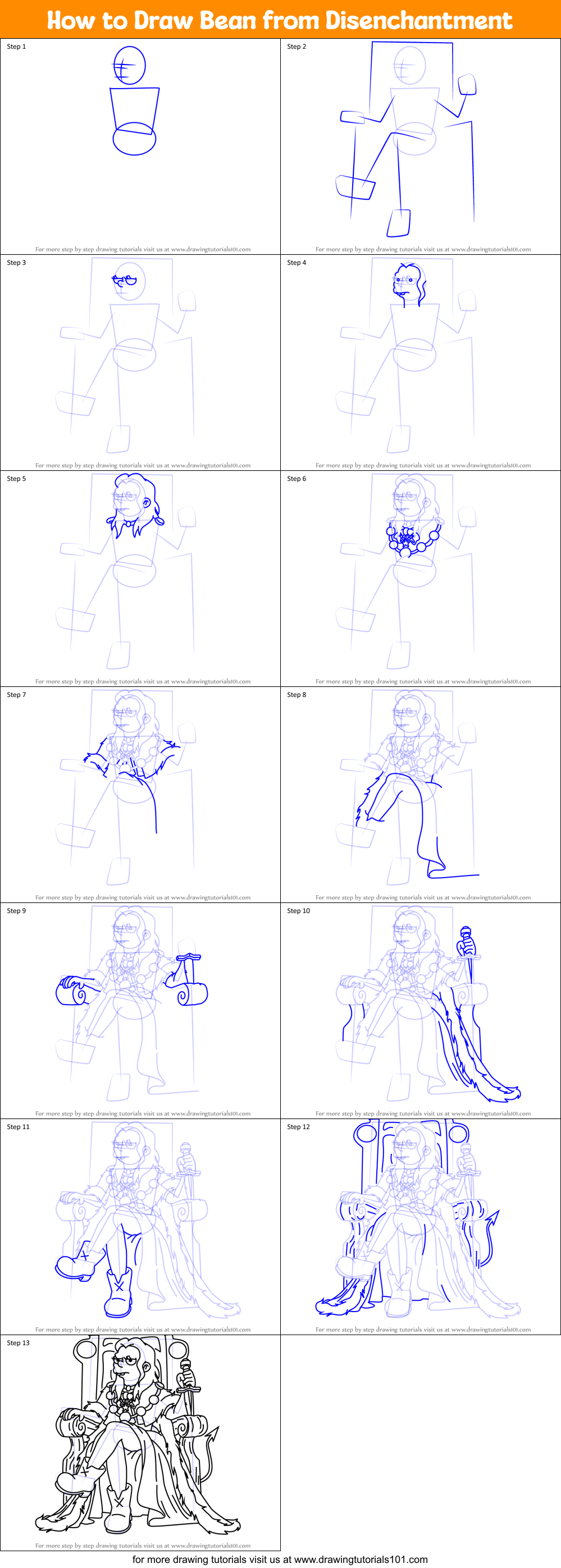 How to Draw Bean from Disenchantment Printable Step by Step