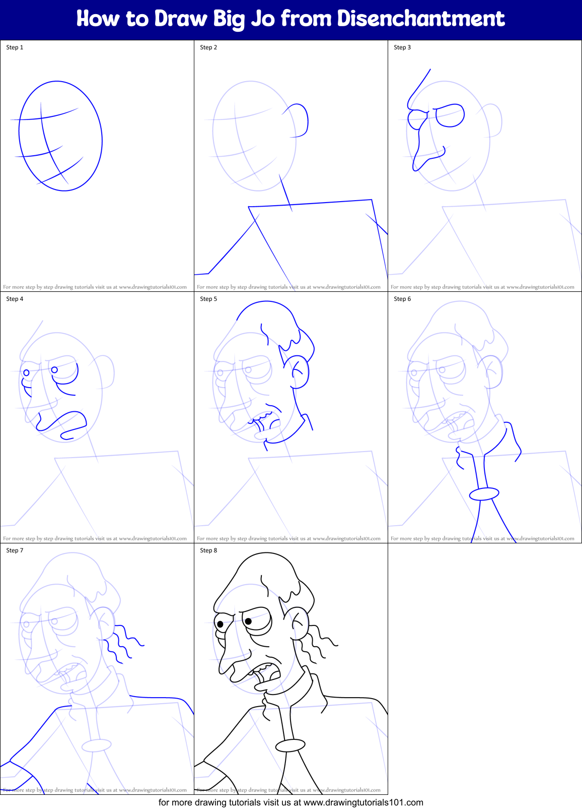 How to Draw Big Jo from Disenchantment Printable Step by Step