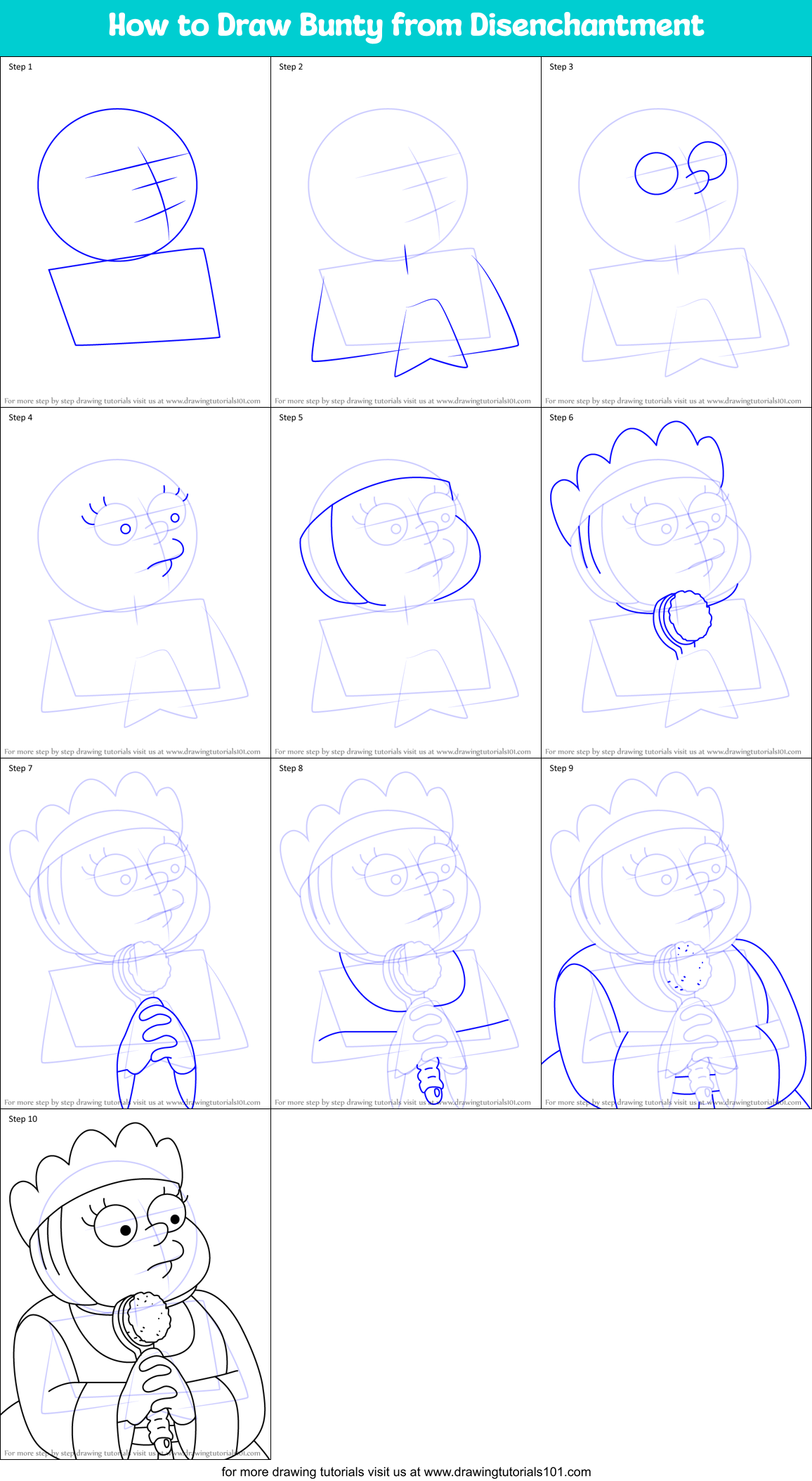 How to Draw Bunty from Disenchantment Printable Step by Step