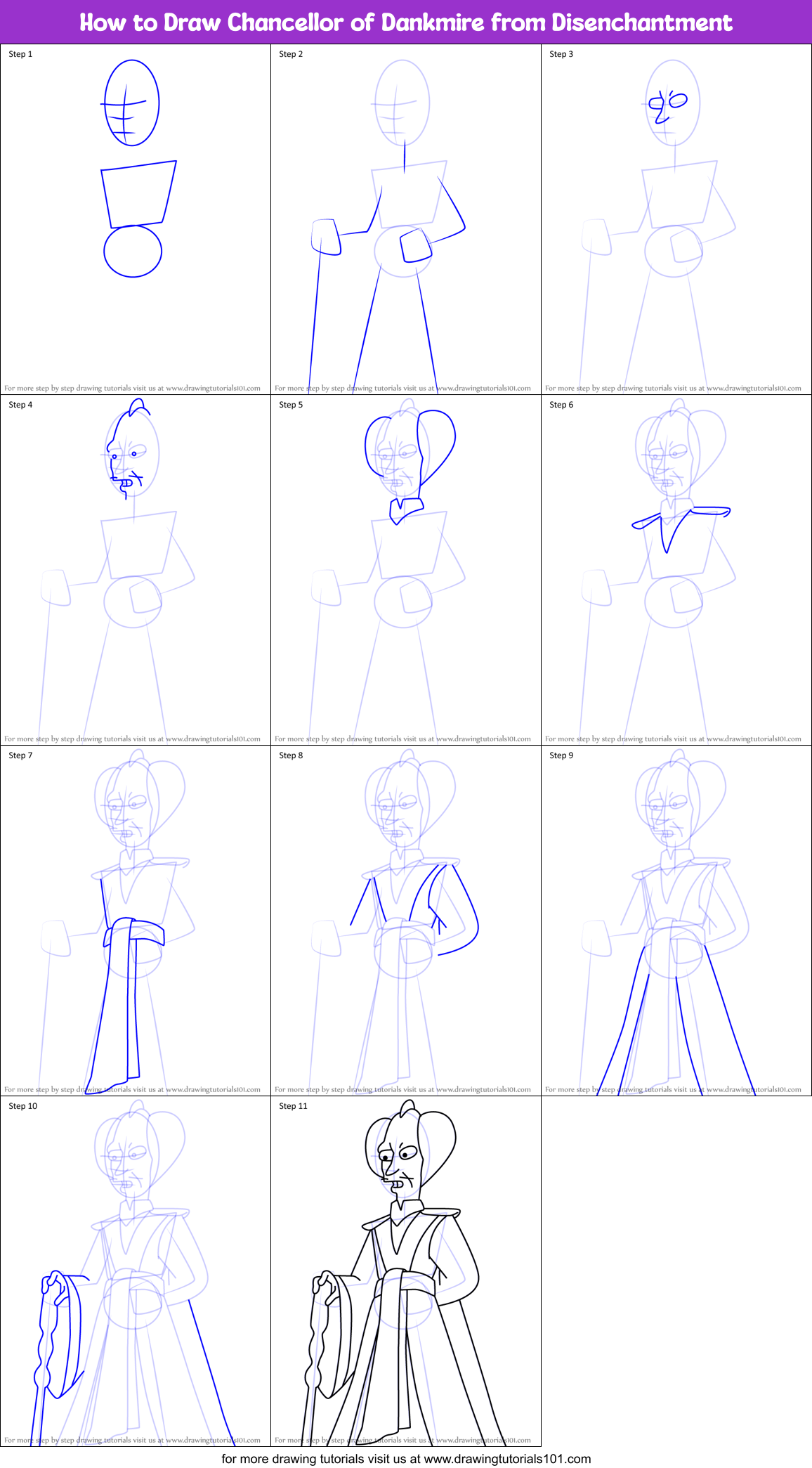 How to Draw Chancellor of Dankmire from Disenchantment Printable Step by Step