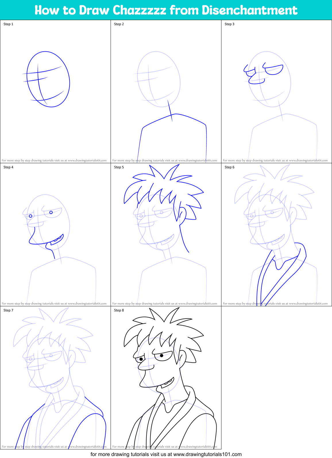 How to Draw Chazzzzz from Disenchantment Printable Step by Step