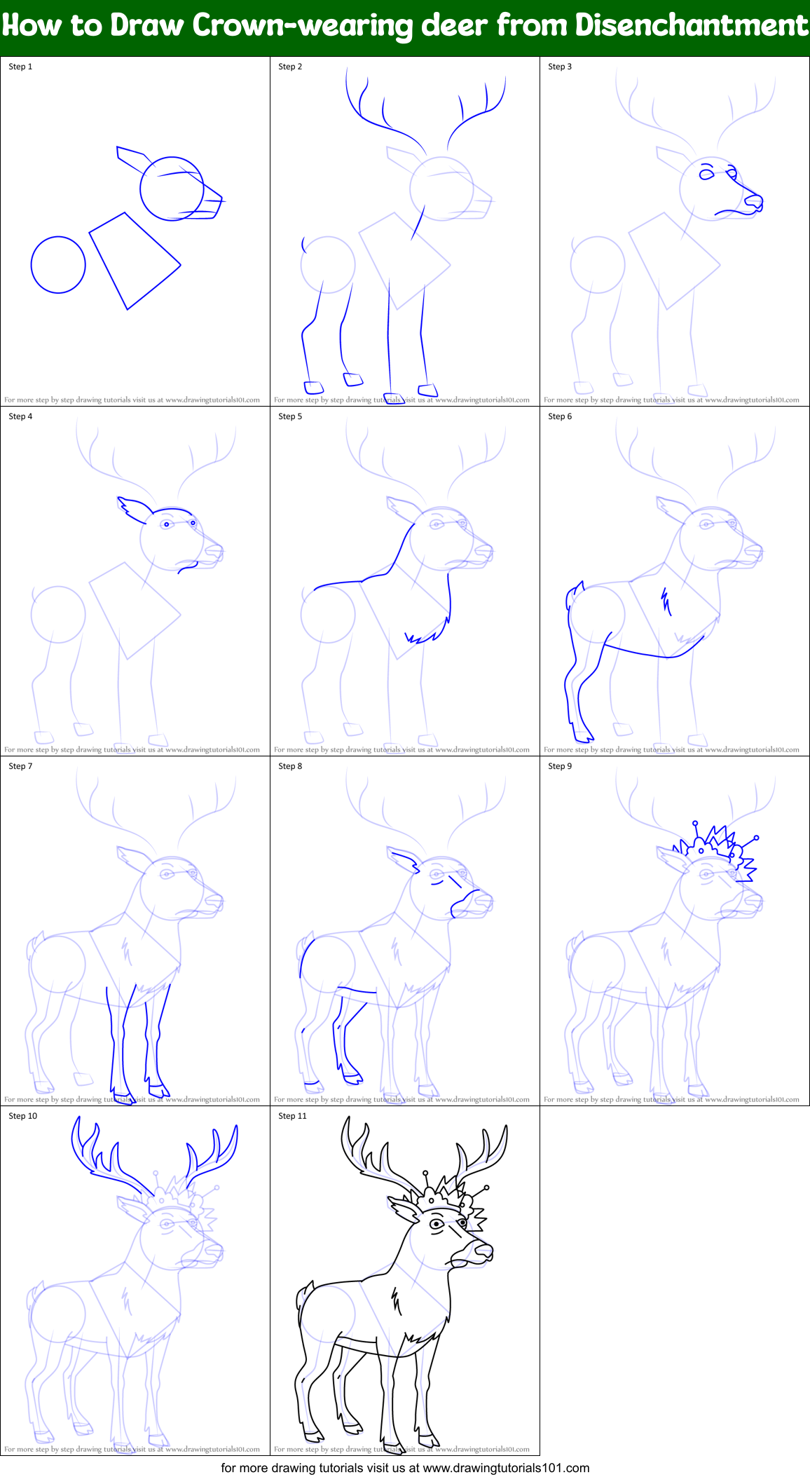 How to Draw Crown-wearing deer from Disenchantment Printable Step by Step