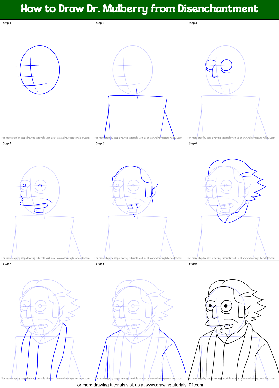 How to Draw Dr. Mulberry from Disenchantment Printable Step by Step