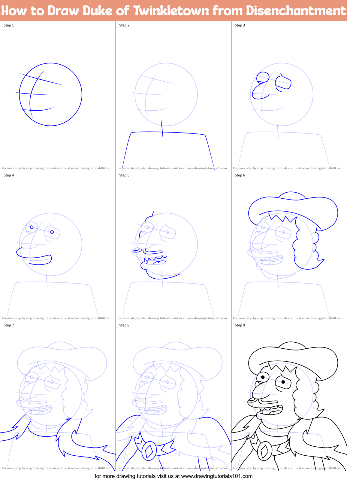 How to Draw Duke of Twinkletown from Disenchantment Printable Step by Step