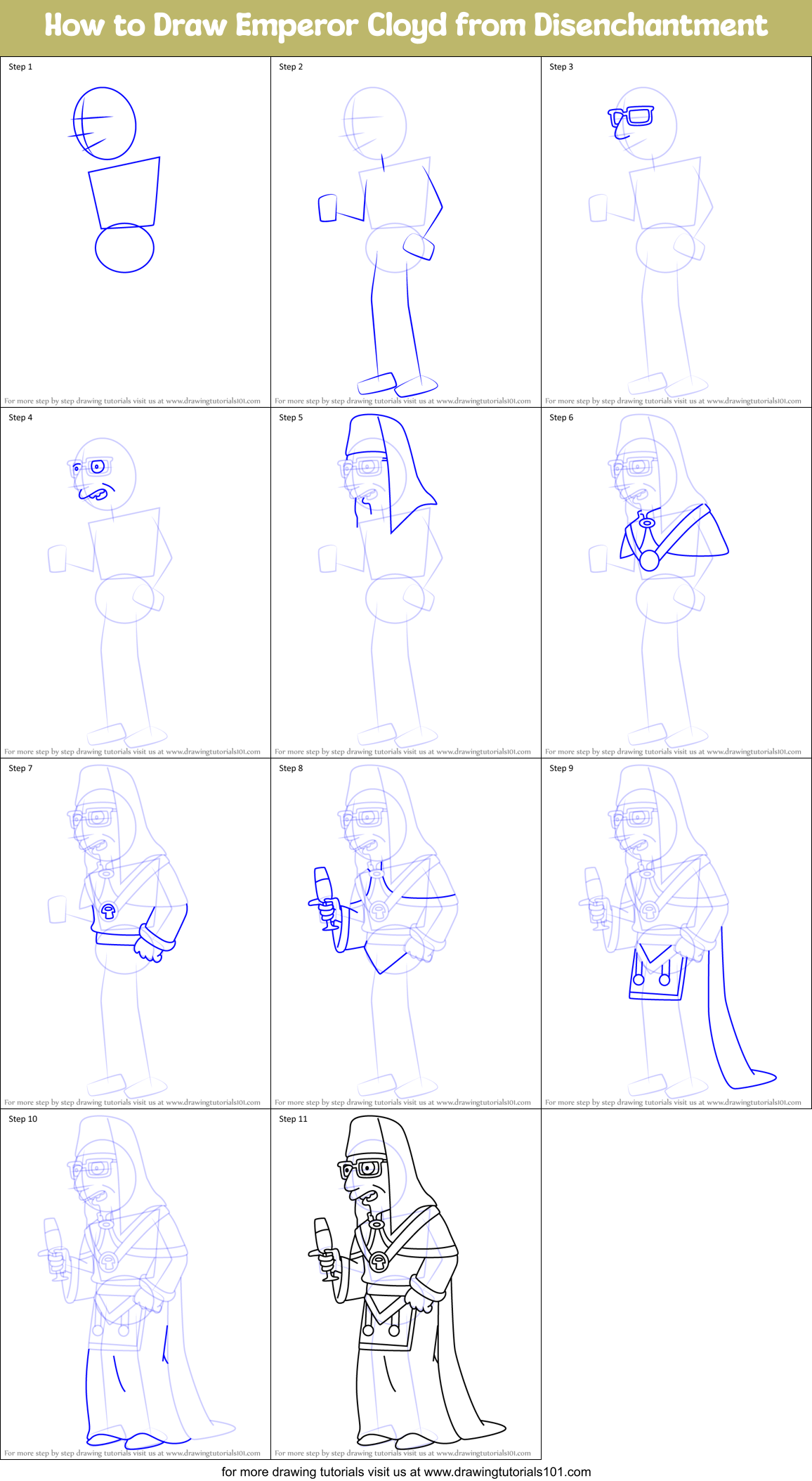 How to Draw Emperor Cloyd from Disenchantment Printable Step by Step