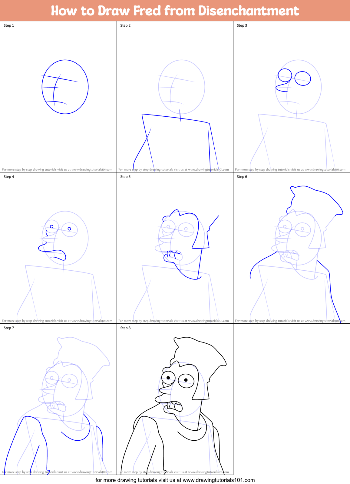 How to Draw Fred from Disenchantment Printable Step by Step