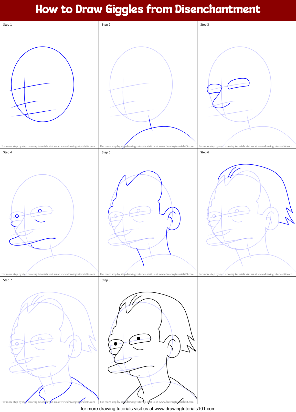 How to Draw Giggles from Disenchantment Printable Step by Step