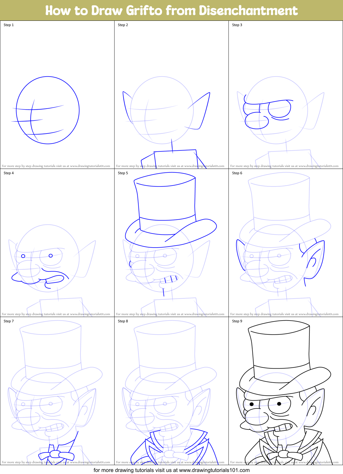 How to Draw Grifto from Disenchantment Printable Step by Step