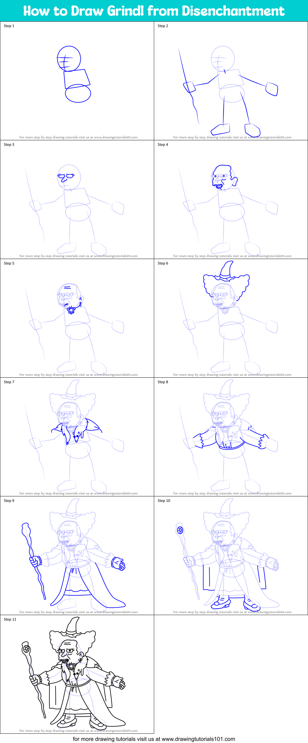 How to Draw Grindl from Disenchantment Printable Step by Step