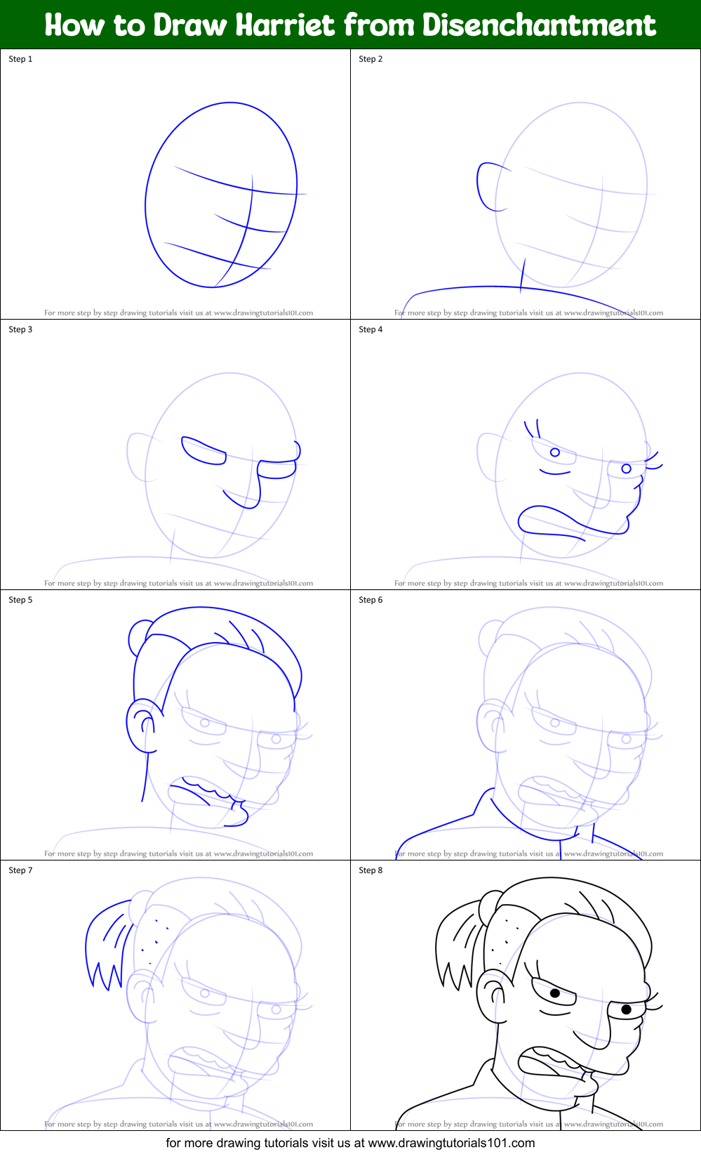 How to Draw Harriet from Disenchantment Printable Step by Step