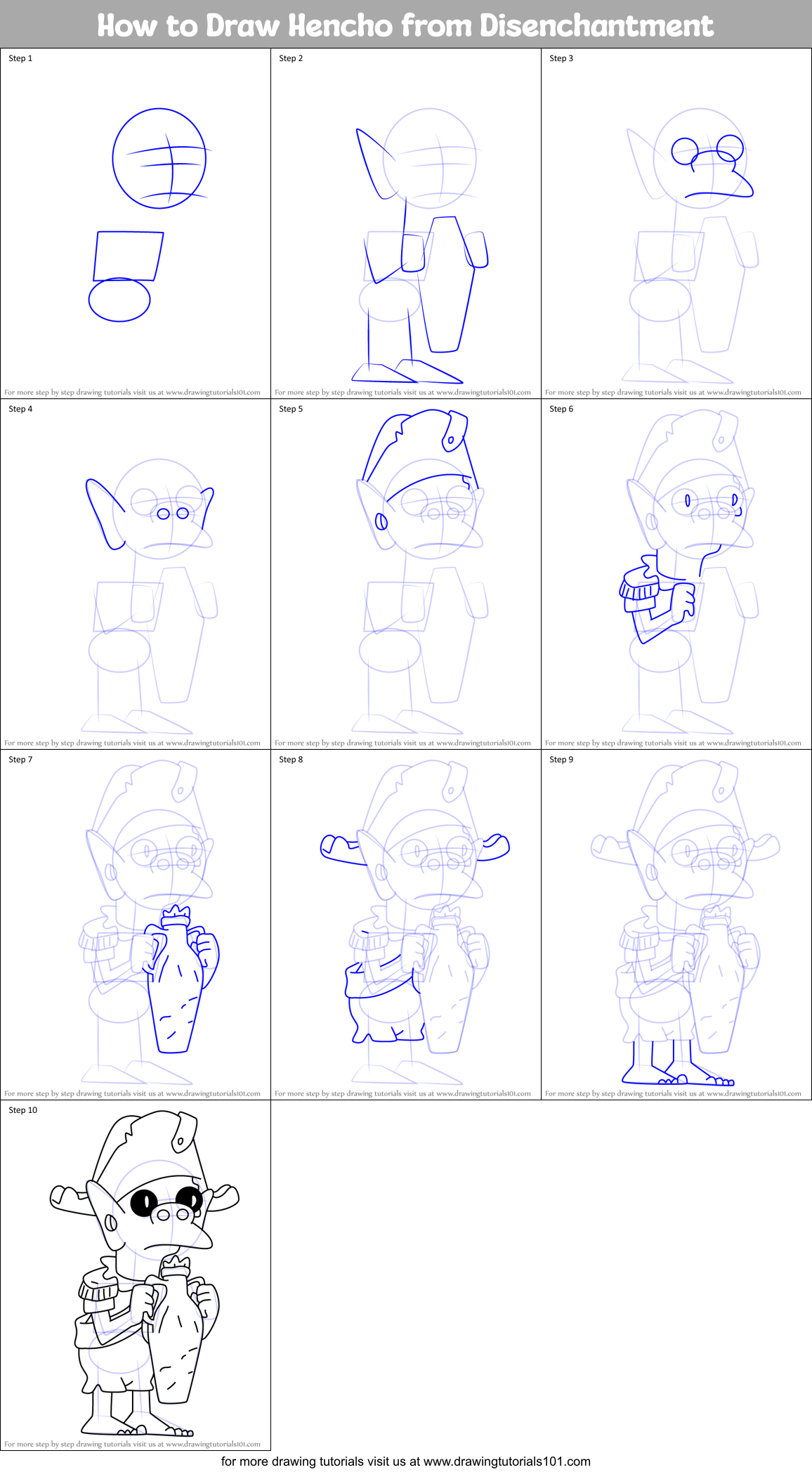 How to Draw Hencho from Disenchantment Printable Step by Step