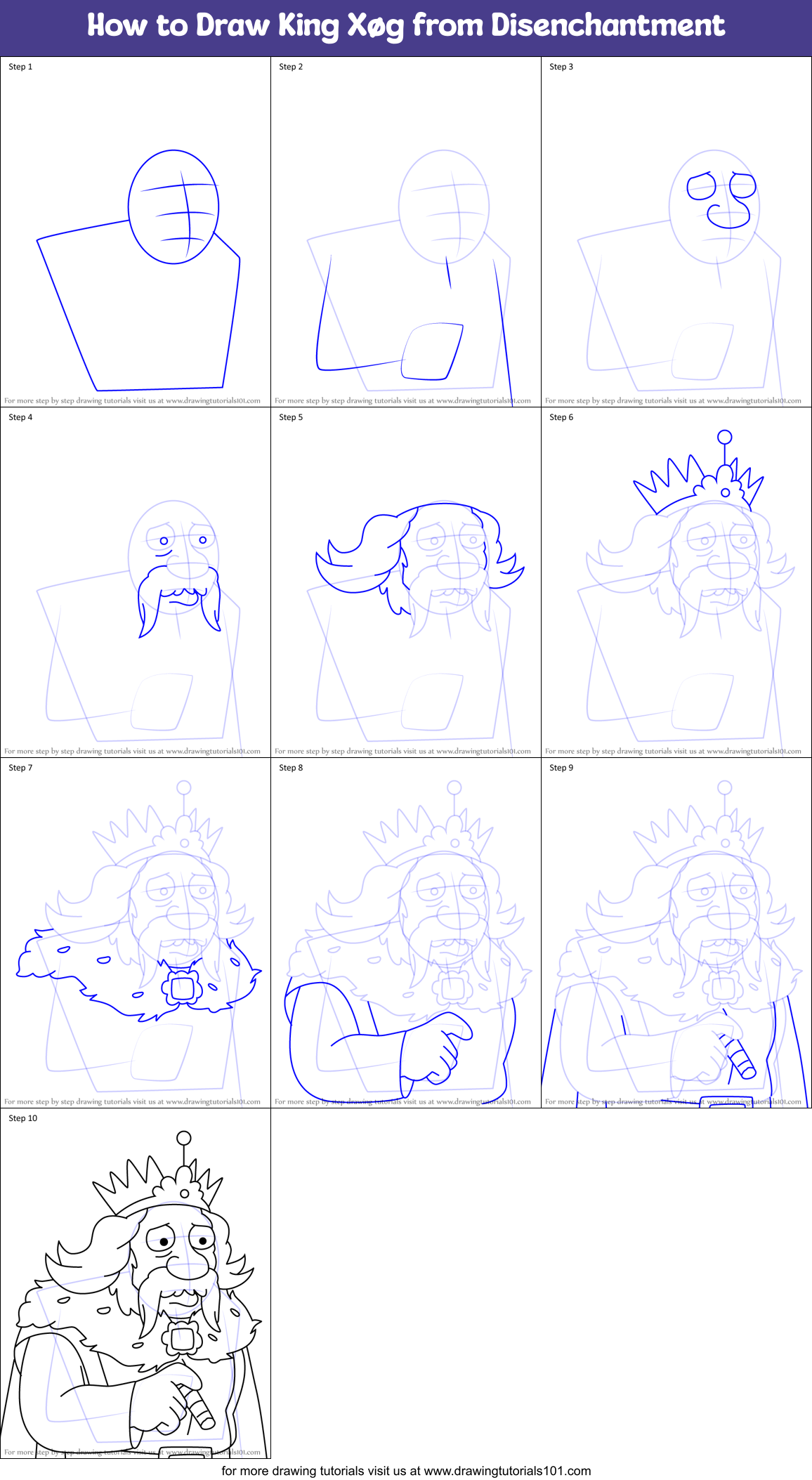 How to Draw King Xøg from Disenchantment Printable Step by Step