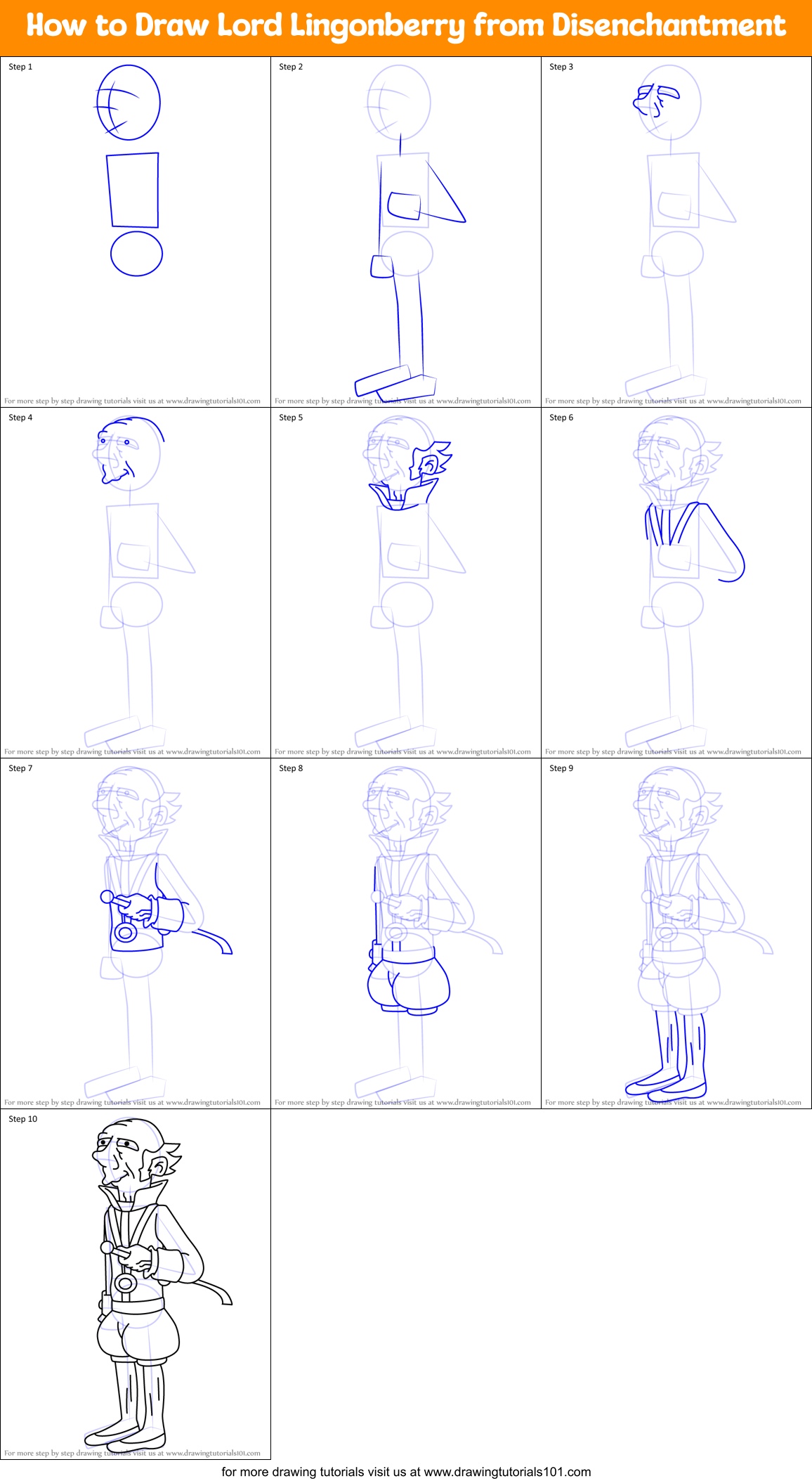 How to Draw Lord Lingonberry from Disenchantment Printable Step by Step