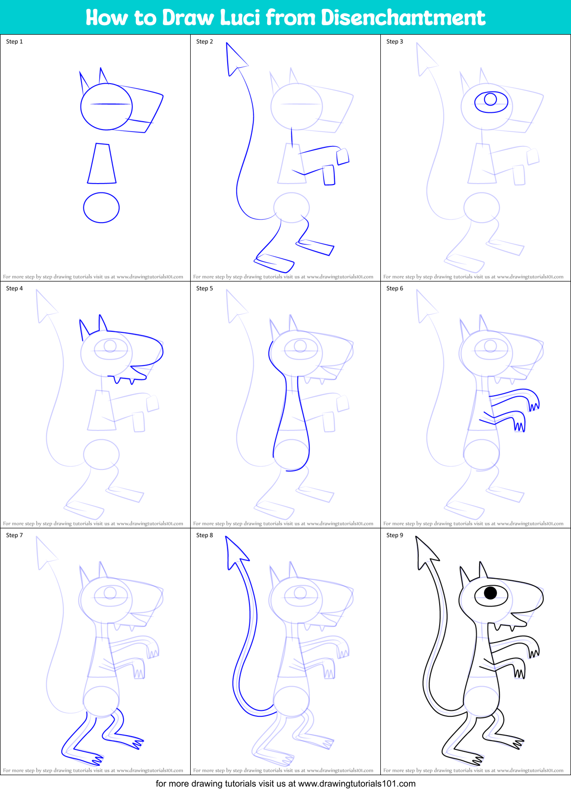 How to Draw Luci from Disenchantment Printable Step by Step