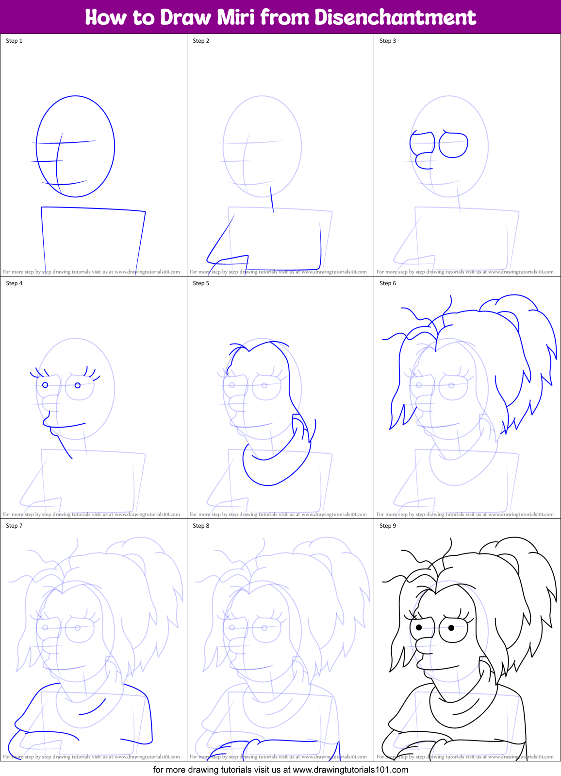 How to Draw Miri from Disenchantment Printable Step by Step