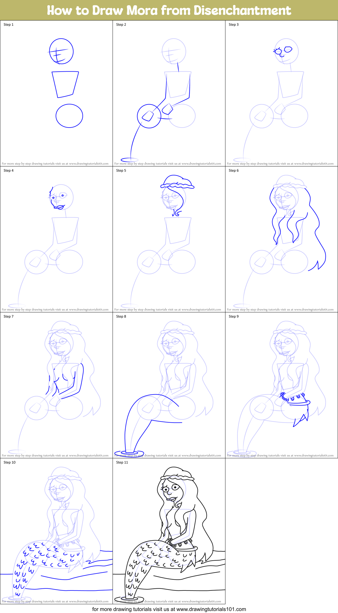 How to Draw Mora from Disenchantment Printable Step by Step