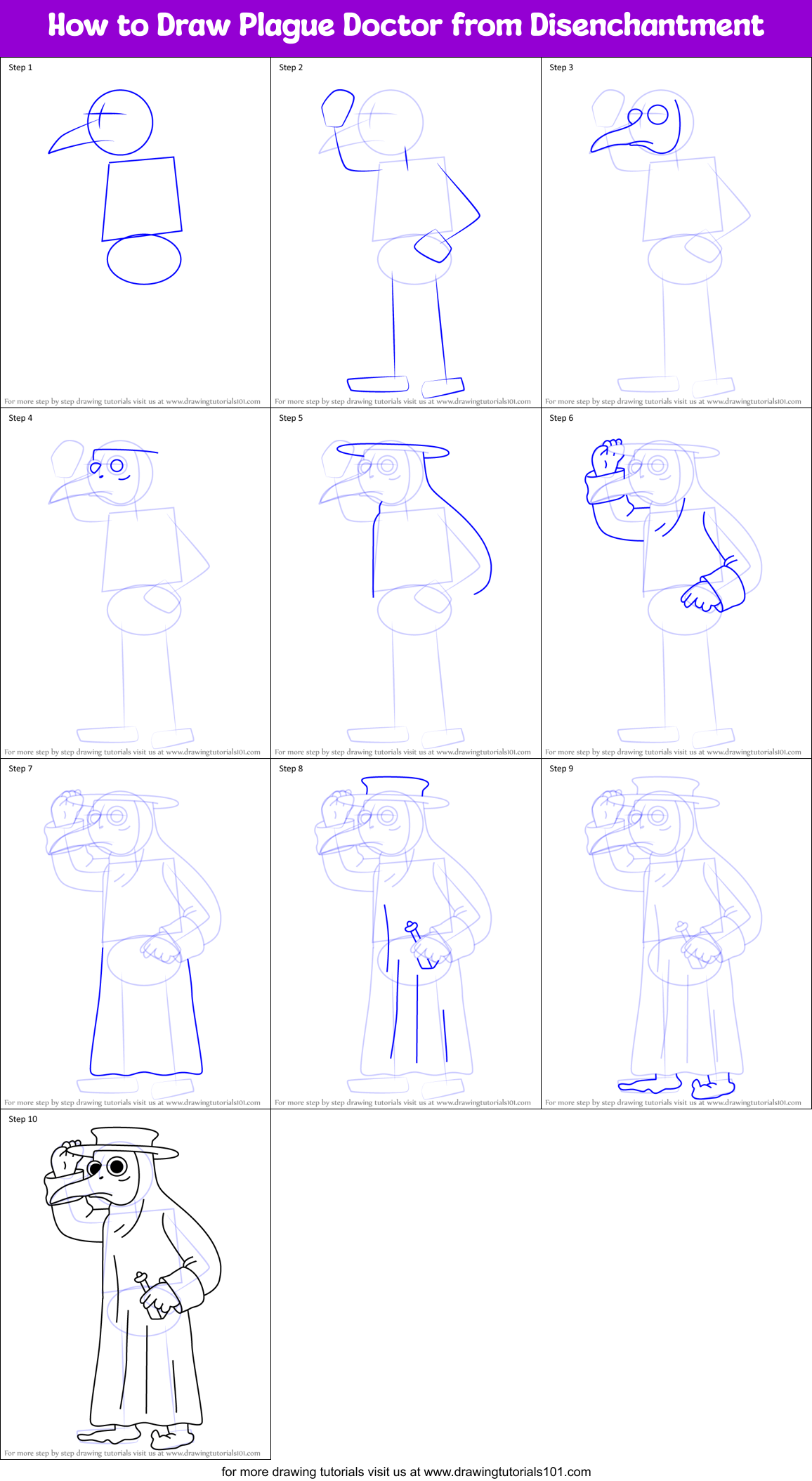 How to Draw Plague Doctor from Disenchantment Printable Step by Step