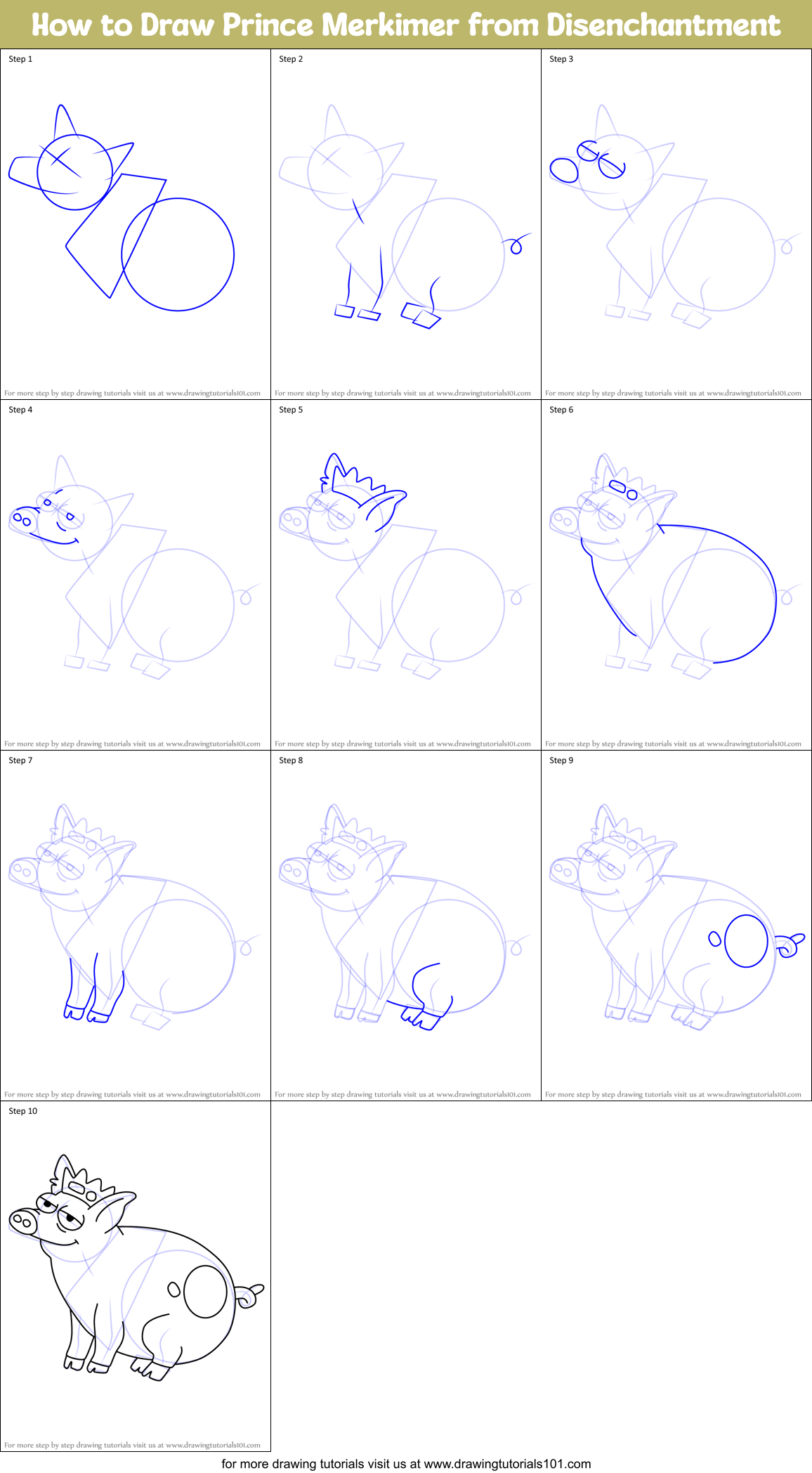 How to Draw Prince Merkimer from Disenchantment Printable Step by Step