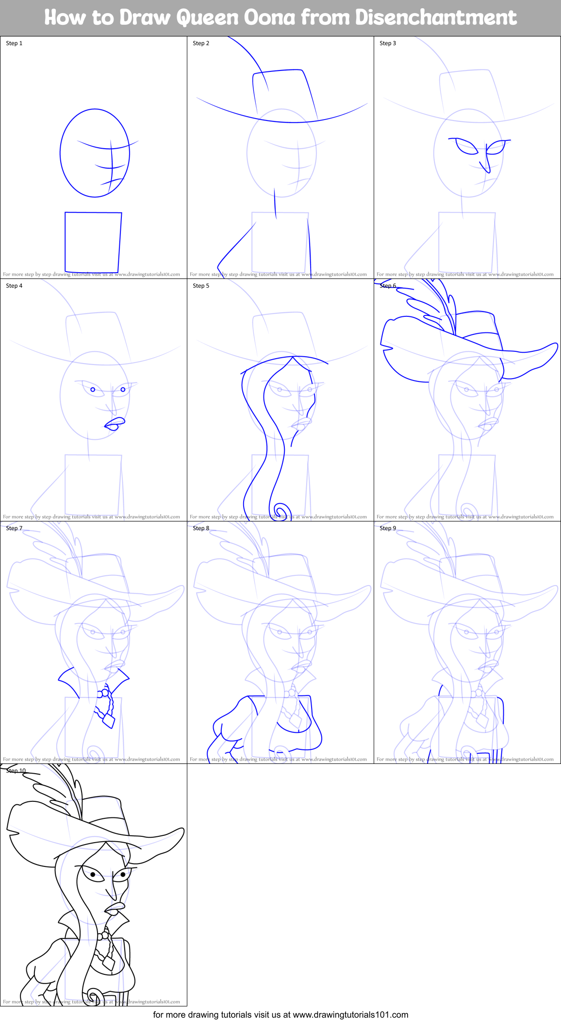 How to Draw Queen Oona from Disenchantment Printable Step by Step