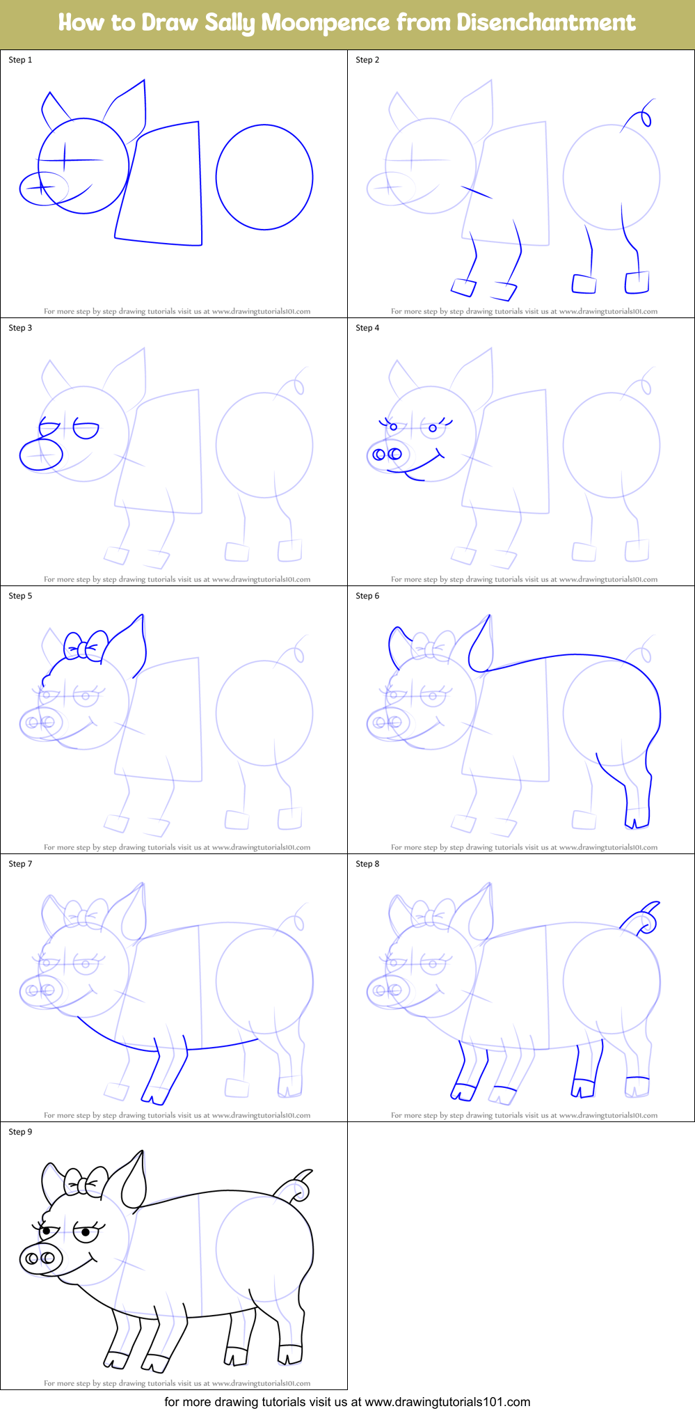 How to Draw Sally Moonpence from Disenchantment Printable Step by Step