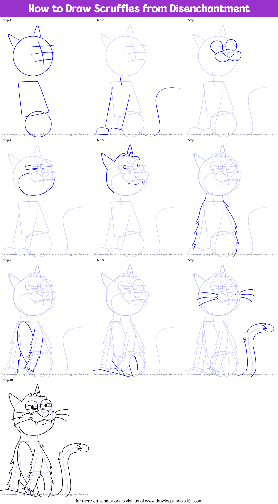 How to Draw Scruffles from Disenchantment Printable Step by Step