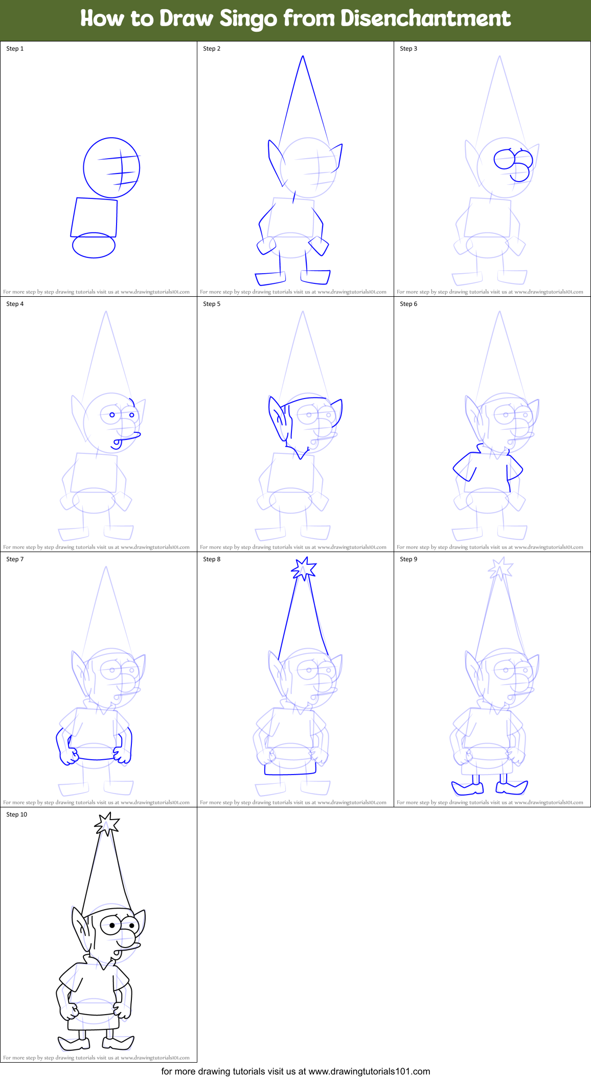 How to Draw Singo from Disenchantment Printable Step by Step