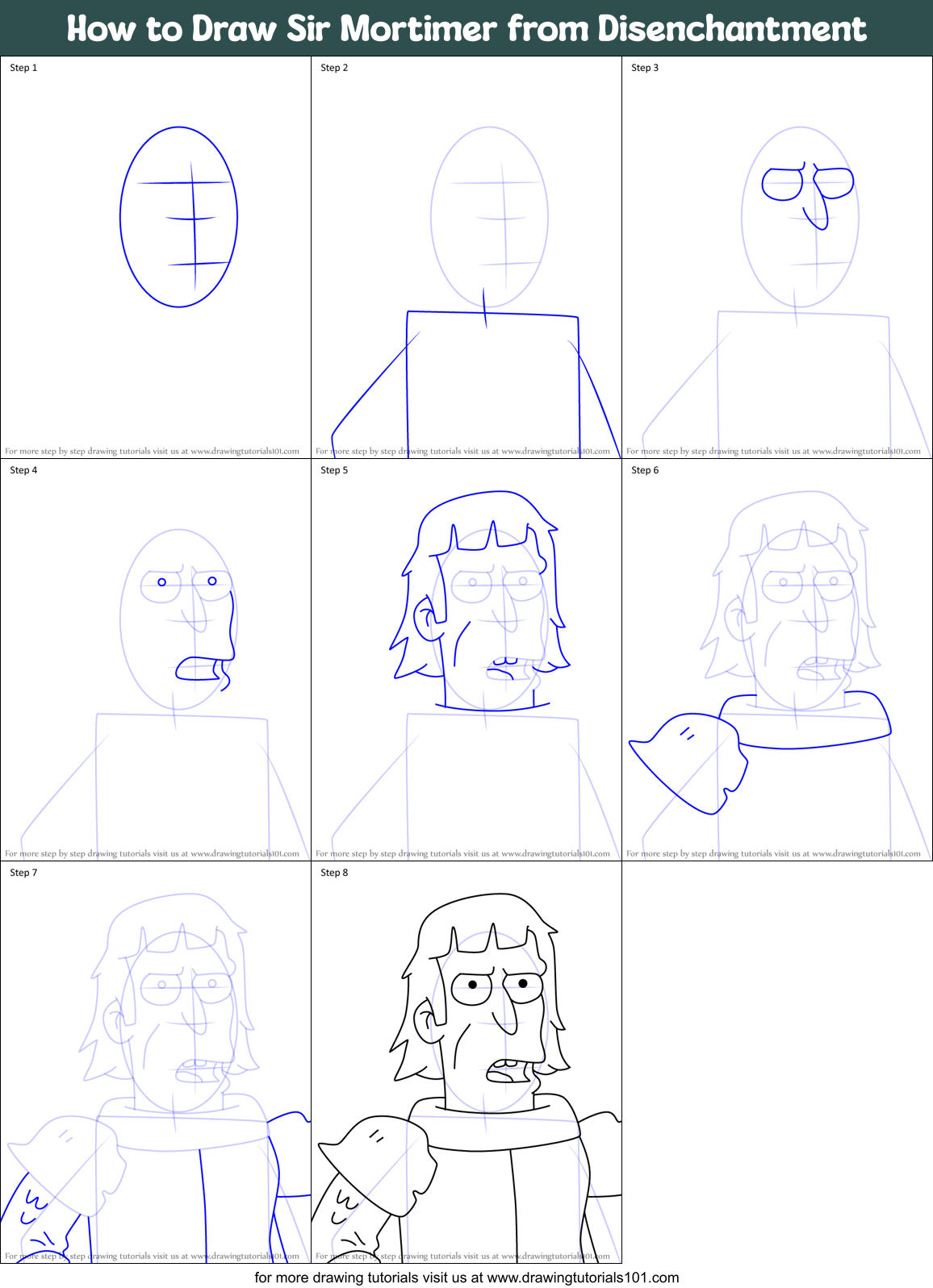 How to Draw Sir Mortimer from Disenchantment Printable Step by Step