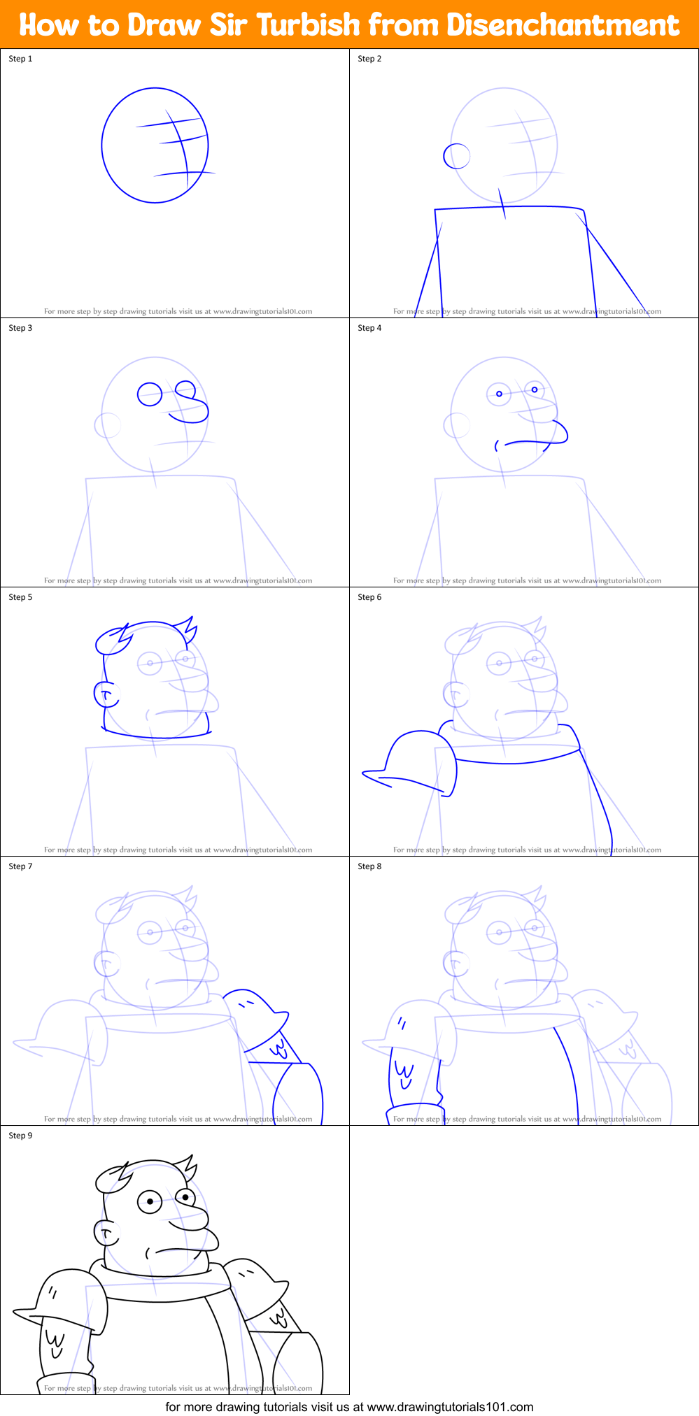 How to Draw Sir Turbish from Disenchantment Printable Step by Step