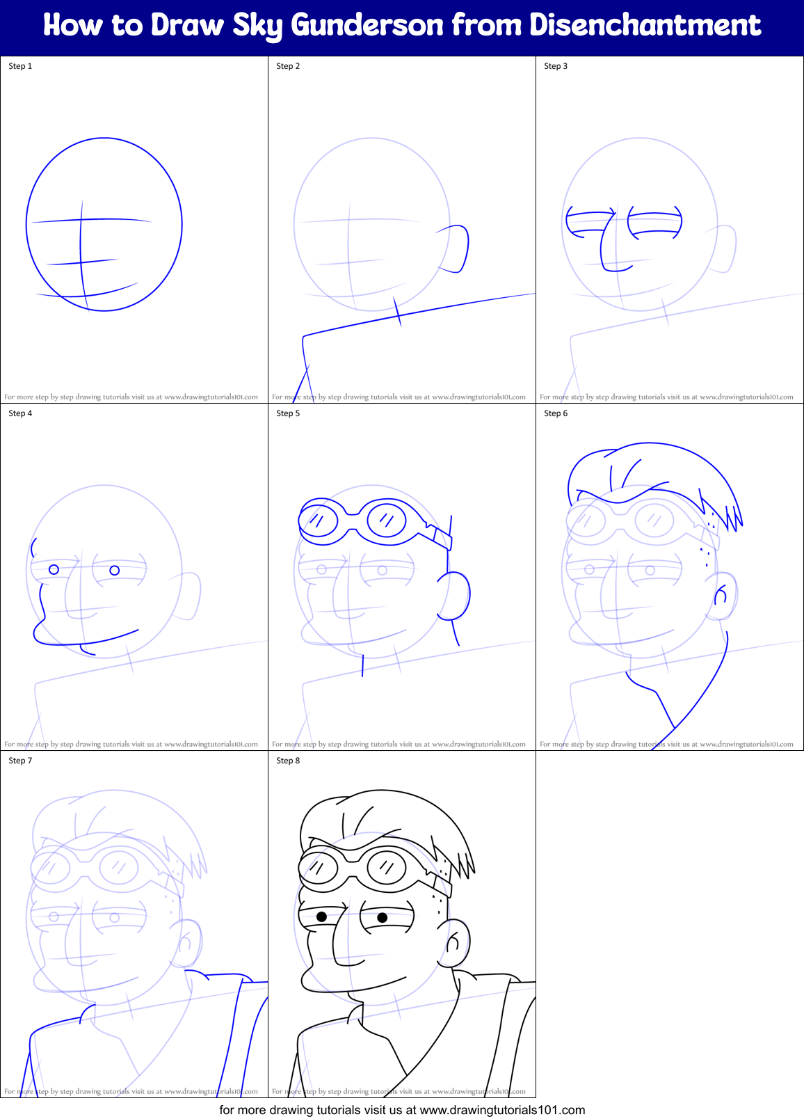 How to Draw Sky Gunderson from Disenchantment Printable Step by Step