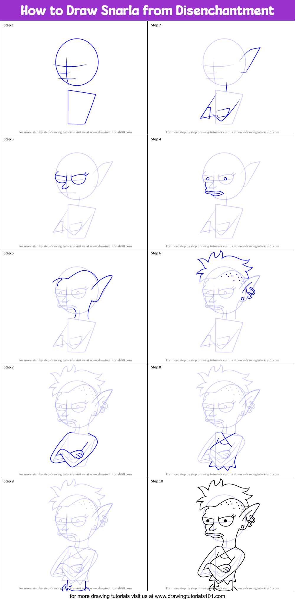 How to Draw Snarla from Disenchantment Printable Step by Step